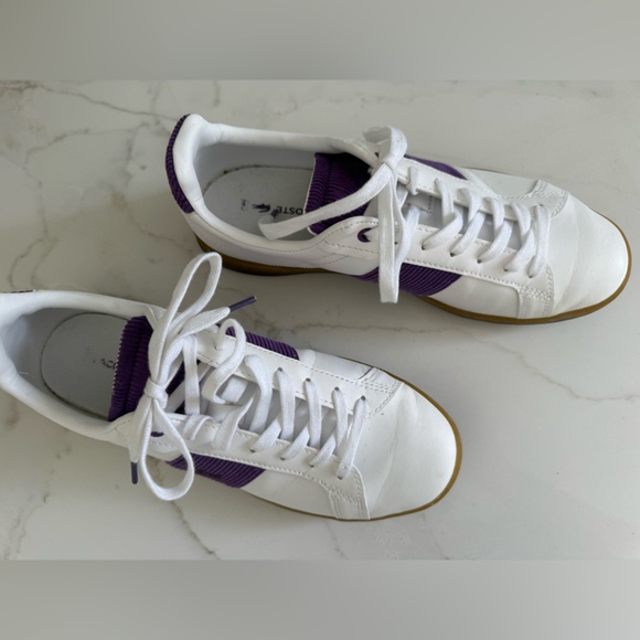 White and Purple Women's Lacoste 8.5 Sneakers - Picture 2 of 5